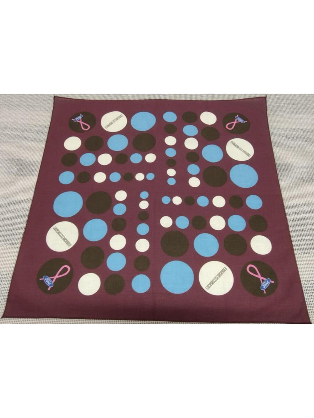 Leonello Borghi for FORD Pink Bow CANCER SCARF POLK DOT CIRCLES BABY BLUE COTTON